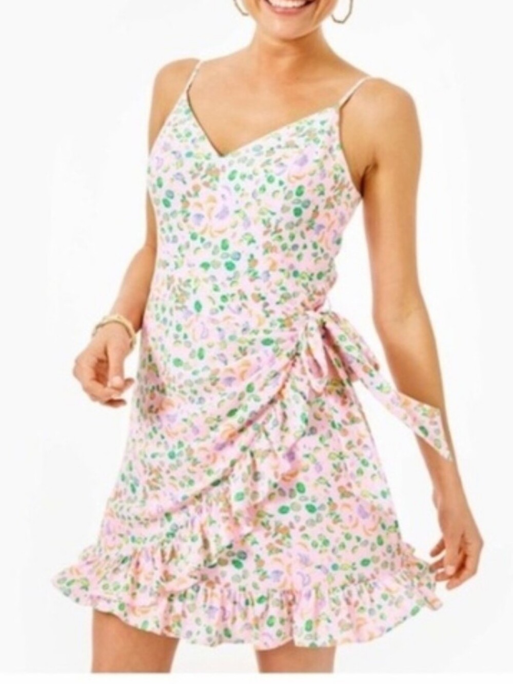 Lilly Pulitzer Alisa Wrap Dress with Ruffle Hem Fruit Salad Print